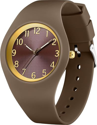 Uhr Damen Armbanduhr Gold Analog Quarz Damenuhr Silikonarmband 5ATM Wasserdicht Leuchtende Sportliche Kinderuhr Mädchen Jungen Damen Uhren Große Ziffern Watches for Women Analog Sportuhren Frauen