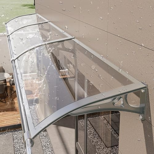 DSEWTEZXI Moderne Aluminium Marquise de Exterieur fenêtre,Extérieur Porte d'entree auvent,Polycarbonate Marquise avec évier de Guidage Protection Contre la Pluie et la Neige,Silencieux,Protection UV.