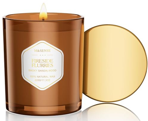 M&SENSE Candele profumate al legno di sandalo, candela naturale in cera di soia per la casa, candele autunnali, candela non tossica con stoppino di cotone per Spa Yoga, 320g, fino 70 ore