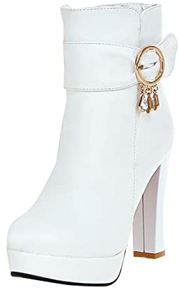 Stivaletti da donna con tacco alto, sexy, con plateau, con cerniera laterale, impermeabili, in vera pelle, antiscivolo, corti, da passeggio, eleganti e classici