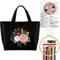 Turmaster Stickerei Set mit Canvas Tote Bag, Stickset für Anfänger, Sticken Set Erwachsene mit Blumenmuster,Stickrahmen,Fäden und DIY Stickerei Werkzeuge，Schwarz