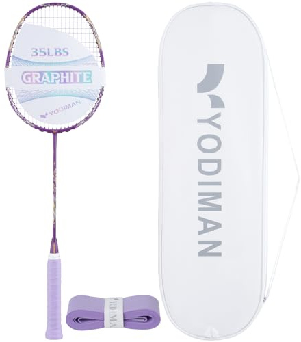 YODIMAN Professionell Badmintonracket - Kolfiber & Carbon Graphite, Ultralätt Enkelracket för Förbättrad Prestanda (Druva)