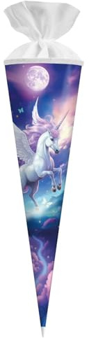 goldbuch 97 152 Schultüte Diana, ca. 70 cm, Zuckertüte mit Einhorn-Motiv | Geschenktüte aus Lackkarton mit weißem Filzverschluss (ohne Verschlussband), Geschenkverpackung rund, Ø 19 cm, Violett