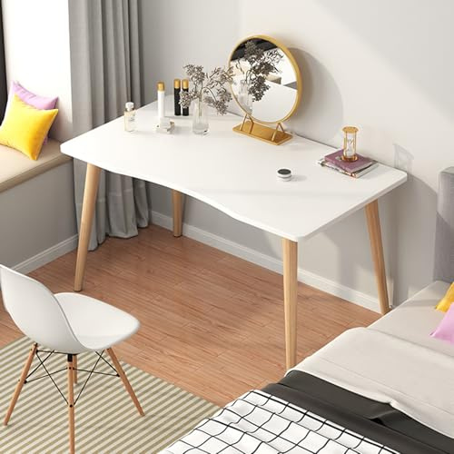 reukmuuc Escritorio ergonómico para ordenador de oficina, mesa de madera de estilo nórdico, 100 x 60 cm, amplio escritorio con esquinas redondeadas, patas de madera con capacidad de 150 kg, montaje