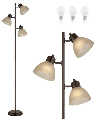 LTGSRC Modern Tree Floor Lamp for Living Room Bedroom, Tall Pole Standing Lamps with 3 Adjustable Rotating Heads for Office, Decor Corner, Reading Indoor, 3 Bright Lights LED Bulbs Included (Brown)