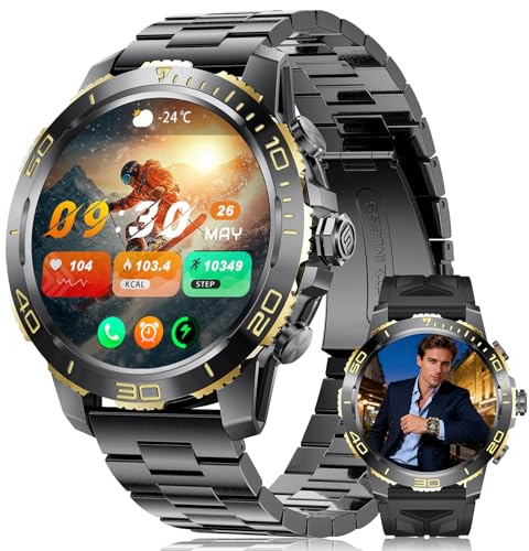 Montre Connectée Homme avec Appel Bluetooth/800 mAh Batterie, 1.43'' Amoled Montre Intelligent avec Fréquence Cardiaque/Suivi de Sommeil, IP68 Smartwatch avec 200 Modes Sportifs pour iOS Android, Noir