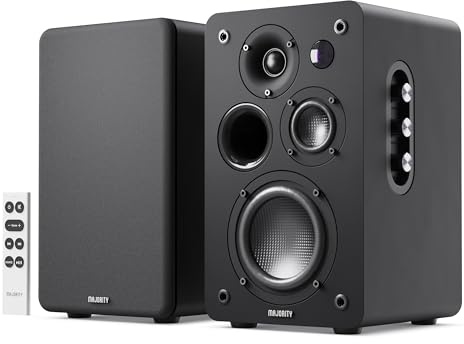 Majority D100X Enceintes Bibliotheques Active | Enceinte HiFi Système Stéréo 2.0 | 100W | Bluetooth 5.3 | HDMI Arc, Phono, RCA & AUX | TV, PC & Platine Vinyle (Noir)