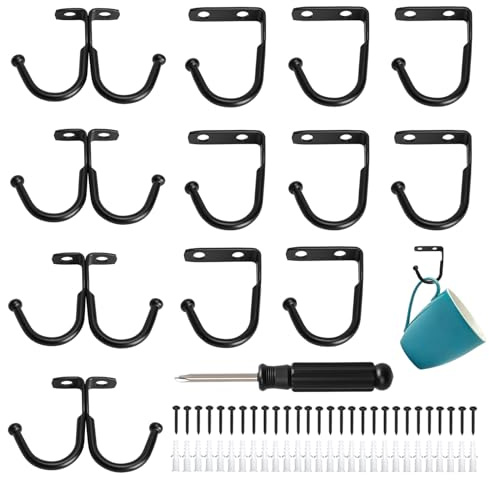 GZRXIOUS 12 Stück Haken für Unter Regal, Metall Tassenhalter Regal, Schwarz Multifunctional Tassenhalter, Tassenhaken für Tassen Utensilien Mantel Pflanzer Schrank, mit Schrauben und Schraubendreher