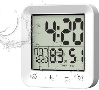 Horloge de Douche avec Minuterie - Affichage de Température LCD Montage Murale Compte à Rebours | Minuteur de Douche pour Salle de Bain et Horloge de Cuisine,pour Spa Exercice Cuisine Réunions Devoirs