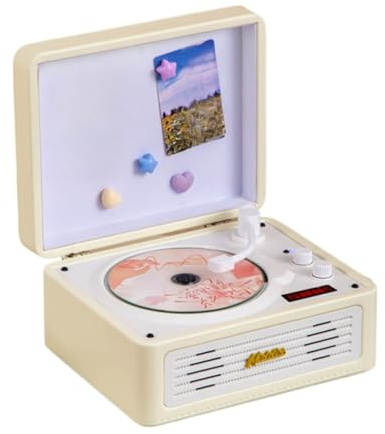 Retro Bluetooth CD Player & Portable Speaker | 360° Surround Sound, BT 5.4 Transmitter/Receiver, Rechargeable Battery, Magnetic Cover with Remote | Ideal Birthday, Bedroom, Desktop Gift (White)