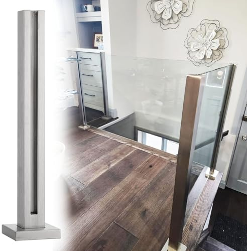 Stainless Steel Glass Railing Post 27in, No Punch Spigot Slots for 10-12mm Glass, 25-50in Height, Ideal for Terrace, Balcony, Stair, Deck, Pool - Deep Coffee Finish