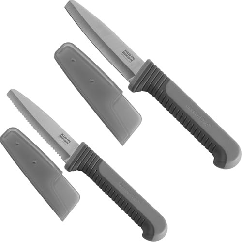 Kuhn Rikon Paring Knife Set, 2-Piece Straight & Serrated Kitchen Knives for Peeling, Slicing & Dicing Fruits & Vegetables, Safety Rounded Tip, Soft-Grip Handle & Blade Sheaths - SecureGrip