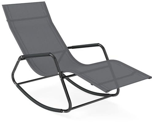 COSTWAY Rocking Sun Lounger, Zero Gravity Recliner Garden Rocking Chair with Armrests, Breathable Fabric, Metal Frame Outdoor Reclining Chaise Lounge Chair for Patio, Balcony, Deck, Poolside (Grey)