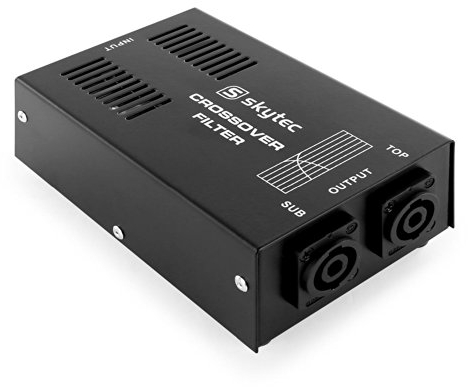 SkyTec STP-1 Passive Frequenzweiche, 2-Wege Powercon Weiche,1000 Watt, 1 Input, 1 Sub und 1 Top Output, Audiosignal Crossover Filter, Schwarz