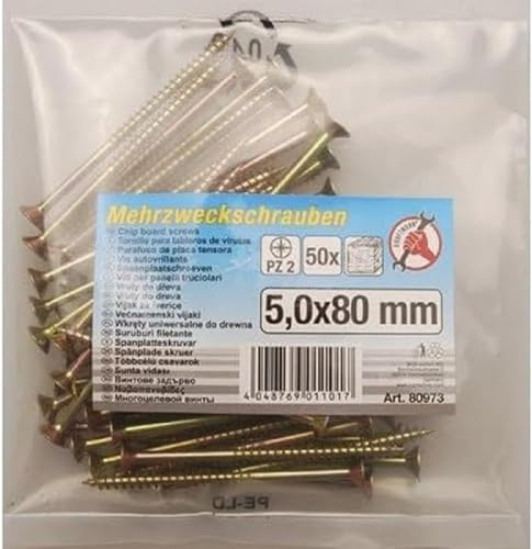 BGS Diy 80973 | Vis multifonctions | cruciforme PZ2 | 5,0 x 80 mm | 50 pièces