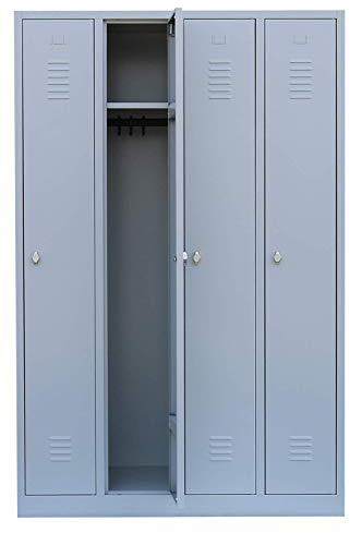 Lüllmann 4er Spind komplett montiert grau 180x117x50cm Umkleide Stahl Kleiderspind Garderobenschrank Metallspind Spindschrank 510140