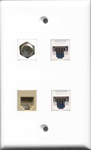 RiteAV - Cavo coassiale TV-tipo F e 1 porta telefono RJ11 RJ12 beige 2 porte Cat5e Ethernet bianco