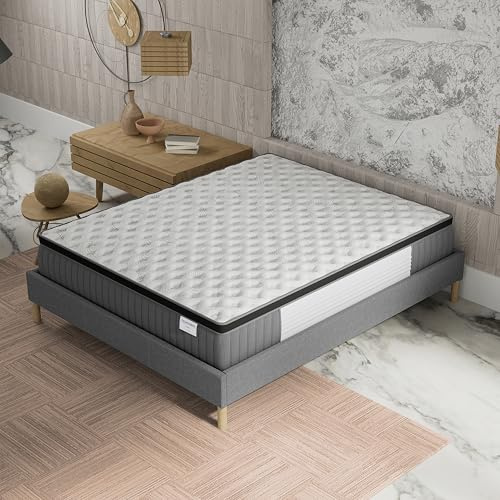 NOVEMBER Matelas Elekctra 140x190cm- Épaisseur 30cm- Hybride: Ressorts ensachés+Mousse Mémoire de Forme - Soutien Tonique & indépendance de Couchage-Label SANITIZED(Anti bactérien/acarien)