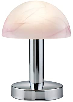 meineWunschleuchte Tischleuchte Chrom Glasschirm Lila/Weiß gewischt – Touchfunktion, Höhe 21cm