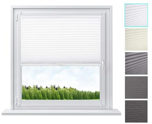 WOLTU Plissee ohne Bohren Klemmfix Faltrollo Jalousie Weiß 65x100cm (BxH), Plisseerollo Crushed Optik Sichtschutz und Sonnenschutz Easyfix lichtdurchlässig Rollo für Fenster & Tür