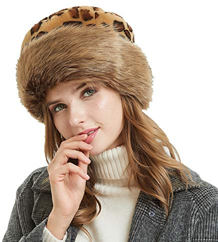 Soul Young Fellmütze Pelzmütze Damen mütze Wintermütze Faux Fuchs Pelz Warm Weich Leoparden Hut EINWEG Verpackung(Braun Leoparden)