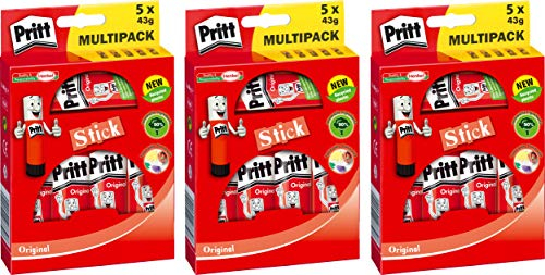 Pritt Klebestift 5 x 43 g, transparent, Klebstoff ohne Lösungsmittel (3,)