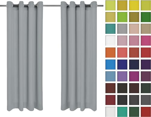 Rollmayer Vorhänge Schal mit Ösen Kollektion Vivid (Silbergrau 31, 135x215 cm - BxH - 2 er Pack) Blickdicht Uni einfarbig Gardinen Schal für Schlafzimmer Schal