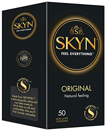 SKYN Original Kondome 50 Stück - Skynfeel Latexfrei für Männer, normale Größe, stark & dünn, glatte gerade Form, 53 mm breit