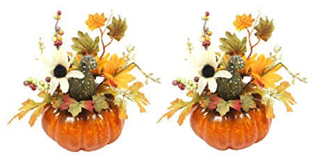 2 stücke Kürbis mit Ahornblätter Zierkürbisse Deko Kürbisse für Halloween Thanksgiving Herbstdeko (Sonne grün Gebogene Melone)