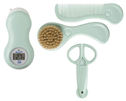 Rotho Babydesign Pflege-Geschenkset 4 tlg. - Pflege-Geschenkset - Babygeschenkset - Babyset - Babypflegeset - Babyschere - Babykamm - grün