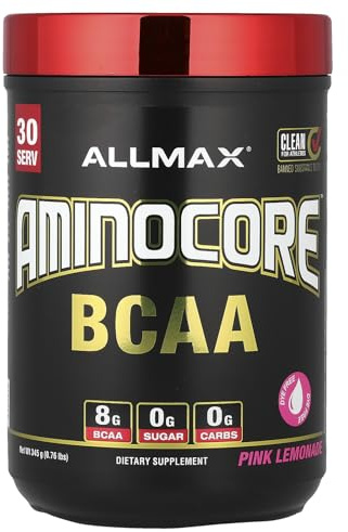 ALLMAX AMINOCORE BCAA Powder for Workout Muscle Recovery & Increased Endurance - Sugar Free, No Fillers 8.18 Grams Bcaas Amino Acids, B Vitamins for Women and Men - 30 Servings | Pink Lemonade, 345g