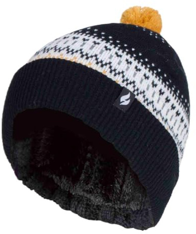 HEAT HOLDERS - Damen Elegant Bunt Muster Strickmütze/Mütze Gefüttert mit Bommel für Winter