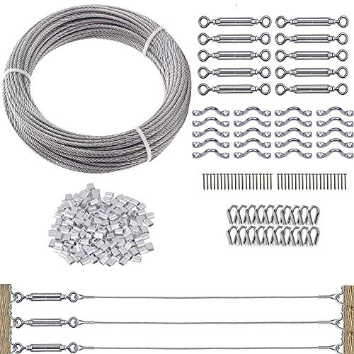TooTaci Geländer Drahtseil Set, 60 m/3 mm Edelstahlseil 7x7, mit M5-Spannschloss, 3 mm Drahtseil-Kit für Terrassen, Geländer & Zaun