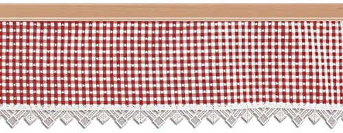 SeGaTeX home fashion Querbehang Leni rot-weiß Karierter Stoff/Kurzgardine mit kleinen Herzen im Landhaus-Stil/Reihband Oben, Besatz aus feiner Vogtländischer Spitze Höhe x Breite 27 x 110 cm