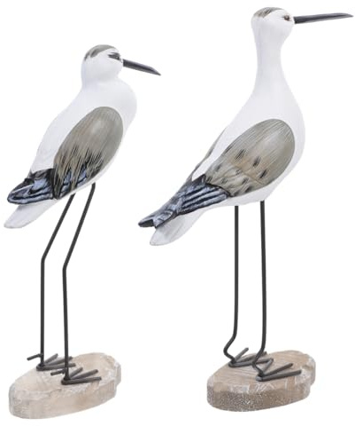 EXCEART 2pcs Wooden Seagull Figurines Nautical Decorations Rustic Vintage Sea Bird Sculpture Desktop Ornaments Mediterranean Coastal Beach Home Art Birthday Light Brown,35.5X21cm
