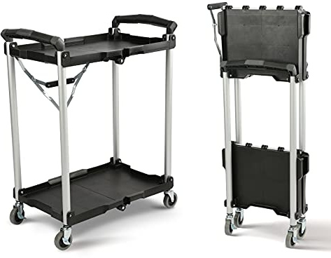 Olympia Tools 89-356 Pack-N-Roll Faltbarer Service-Wagen Schwarz 22,7 kg Tragkraft pro Regal, 2-lagig