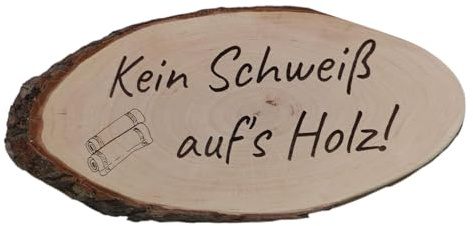 Generisch Saunaschild Keinen Schweiß aufs Holz ca. 25 cm Baumscheibe Rindenscheibe Sauna Kelo Gravur Schild Geschenk Holz Erle unbehandelt + Aufhänger