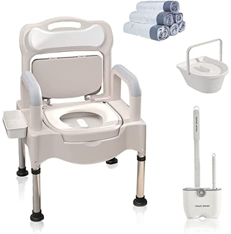 Bedside Commodes, 16 Toilet Chair Seat with Handles, Adjustable Mobile Portable Toilets, Anti-Slip and Anti-Rollover, Adult Potty Chair Load 660 Lb