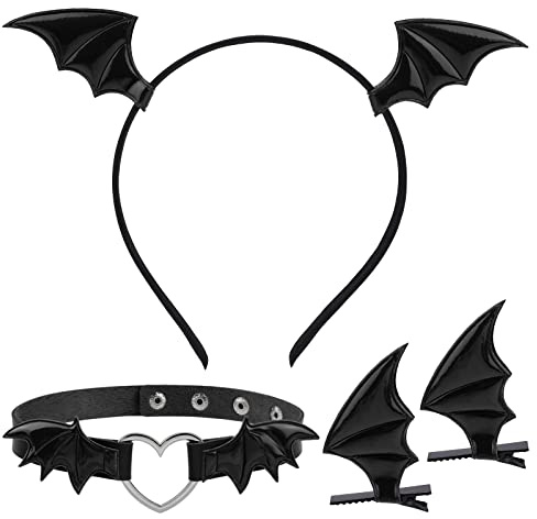 MWOOT Halloween Kostüme Fledermaus Haarschmuck mit Haarspangen, Stirnband, Damen Fledermaus Halsband, Frauen Halloween Kostüme Fledermaus Kopfschmuck Zubehör, Schwarz Haarclips