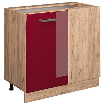 Vicco Eckunterschrank R-Line, Rot Hochglanz, 86 cm | Verbindet zwei Küchenseiten · Ohne Arbeitsplatte · Höhenverstellbare Füße · 1 Tür · Großer Innenraum ✓