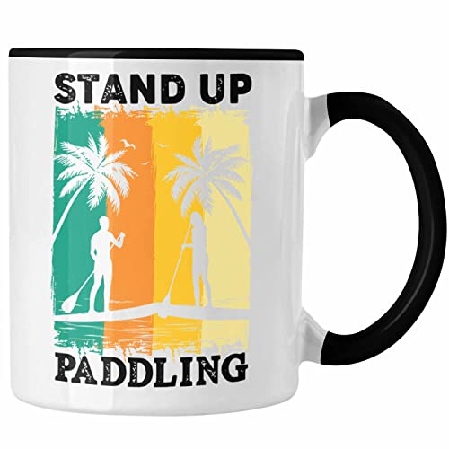 Trendation - Standup Paddling Tasse Geschenk SUP Geschenkidee Lustige Grafik Retro (Schwarz)