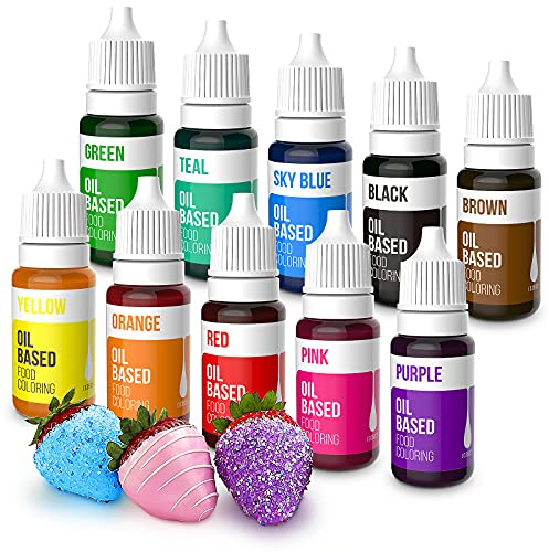 Upgraded Oil Based Food Coloring for Chocolate, 10 Colors , for Candy Melts, Nomeca Edible Food Dye for Baking Cake Decorating Cookies Icing Fondant Meringues - .35 Fl. Oz Bottles