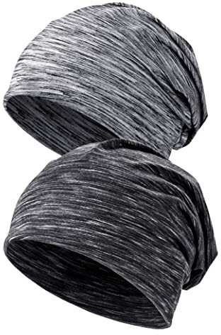 Kiiwah 2 Stück Beanie Mütze für Herren und Damen Streifen Slouch Unisex Stricken Beanie für den Frühling, Herbst und Winter (Schwarz Grau)