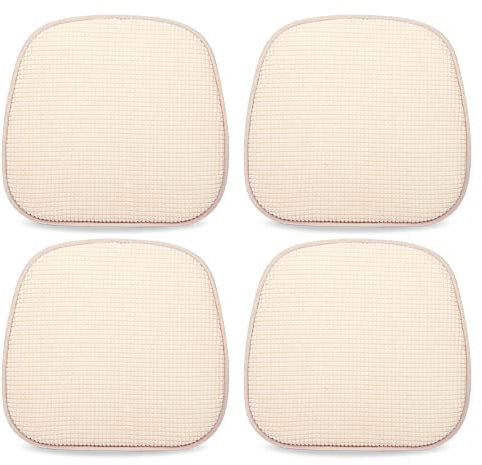 TANYOO 4er Set Stuhlkissen 40x38 cm Sitzkissen Stuhl mit Kariertem Samtbezug Rutschfestes Waschbares Sitzauflage für Stühle im Büro Outdoor Indoor Garten 15 x 16 Inches (Beige)