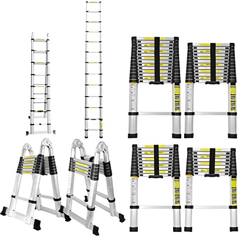 Jiubiaz Escalera telescópica plegable de aluminio de 2,6 m, flexible, antideslizante, escalera extensible telescópica, escalera multifunción, carga máxima de 150 kg