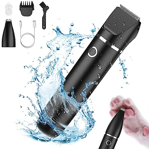 Brifit Leise Schermaschine Katze Hunde Set, 2 in 1 Hundeschermaschine Katzenrasierer Profi Pfotentrimmer für Hunde, Wiederaufladbar Elektrische Haarschneider für Katzen, Pfoten, Gesicht, Körpe