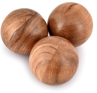 NIRMAN Decorative Acacia Wood Round Balls Set of 3 for Christmas Decorative Bowls Table Centerpiece | Coffee Table and House Décor (Set of 3), (3 x 3 x 3)