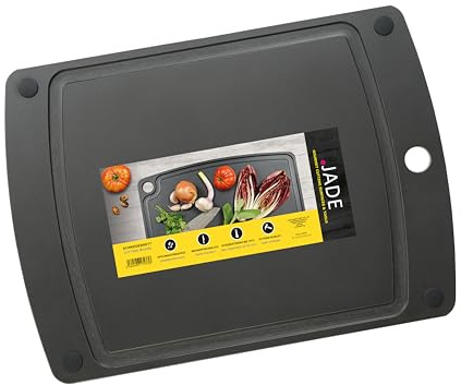 JADE Schneidebrett Gourmet Gripper (37 x 27,5 cm) mit Saftrille & rutschfesten Füßen - aus Zellulose-Laminat, schwarz - messerschonend, spülmaschinenfest, hygienisch, hitzebeständig