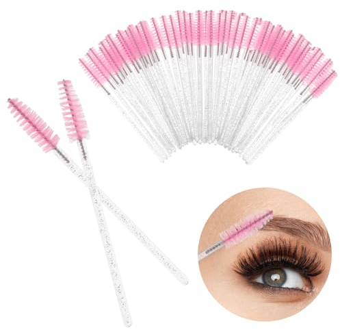 50 Pièces Brosses à Cils Jetables, Pinceaux à Cils Jetables, Brosse à Sourcils, Brosse Cils, brosse extension cils jetables kit, Maquillage Mascara Brosse à Sourcils Applicateur Poignée en Cristal