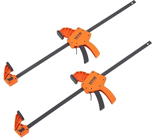 VEVOR Bar Clamps for Woodworking, 2-Pack 24 One-Handed Clamp/Spreader, Quick-Change F Clamp with 300 lbs Load Limit, High-Strength Plastic and Carbon Steel, Wood Clamps for Woodworking Metal Working